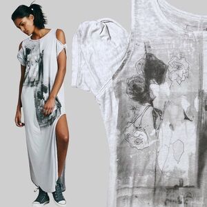 We The Free Free People Kick Around Graphic Maxi Dress Gray Black Small